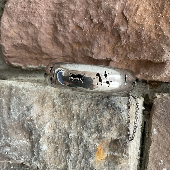 Vintage Sterling Silver 925 Hinged Bangle Bracelet - Picture 3 of 12